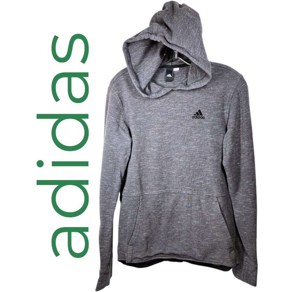 Adidas Essentials Pique 100% Cotton Hoodie Heather Gray Kangaroo Pocket Medium